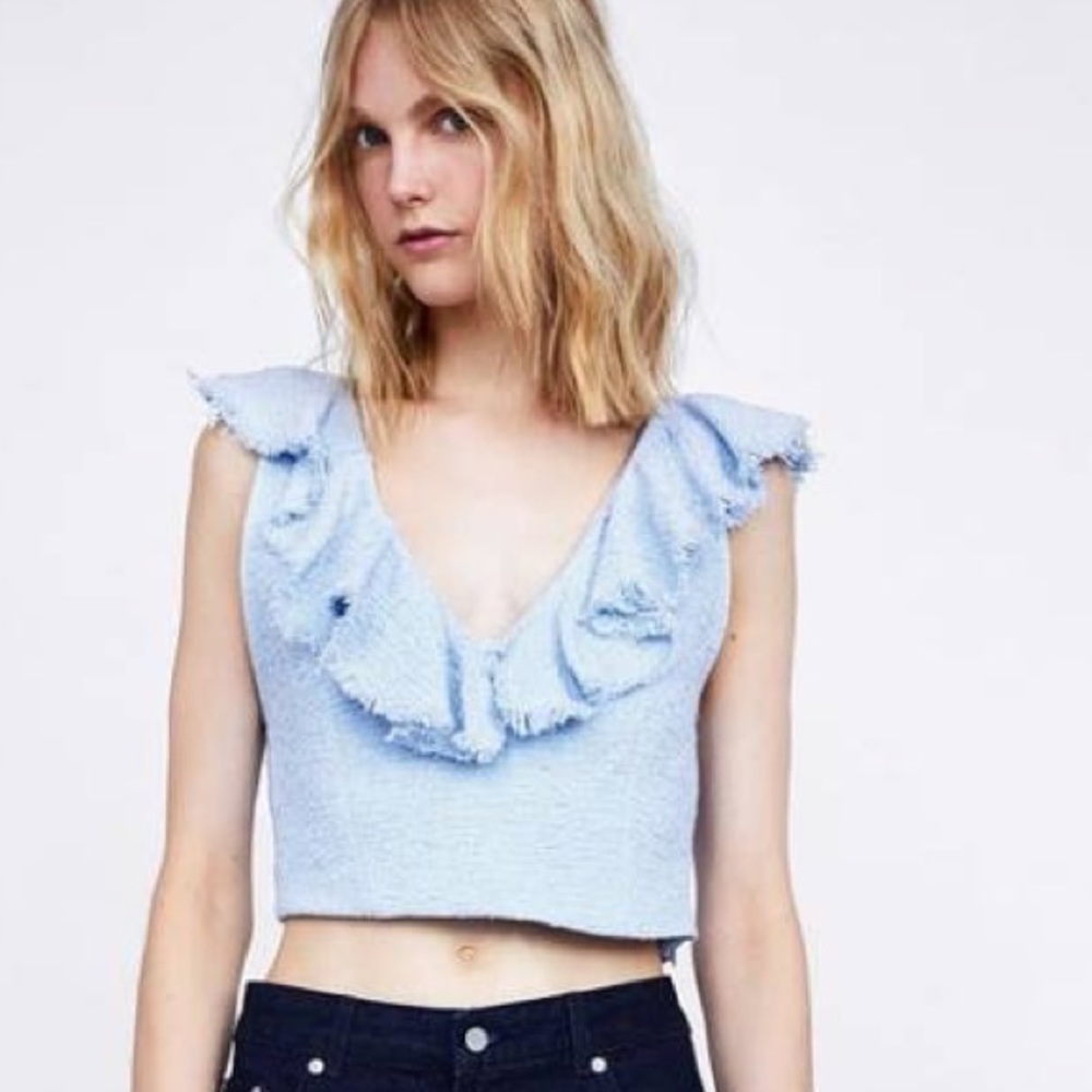 Zara Light blue crop top v-neck